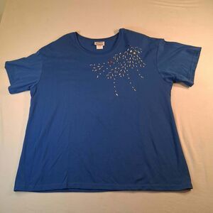 Vintage Separate Issue Woman Blue Beaded T Shirt 2X Crewneck Short Sleeve NWOT